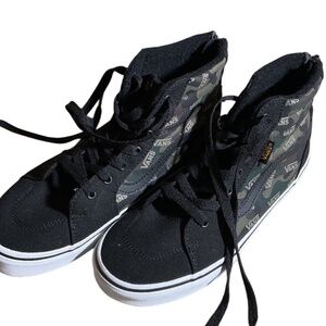 Vans High Top Sneakers, Camouflage and Black, Off the Wall, Zip Backs, Youth 4.5